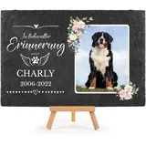 PfotenSchild Schieferplatte Gedenktafel für Hund & Katze - mit Foto und Name Bedrucken - In liebevoller Erinnerung - Tiergrabstein, wetterfest - Schiefertafel 20x30cm I personalisiert