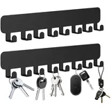 BOUFEIDA 2 Stück Schlüsselbrett Ohne Bohren, Schlüsselleiste mit 8 Haken, Schlüsselaufhänger, Schlüsselleiste Selbstklebend für Flure, Hauseingangsbereich Büro, Mudroom, Flur, Schwarz