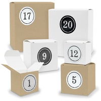 Adventskalender zum Füllen 24x Quader Würfel gemischt WEISS / BRAUN + Sticker (V03 Z04) - Weiß