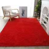 XUEDNGM Waschbarer Teppich Shaggy Teppich 50 x 300 cm Pflegeleicht Und Einfarbig, Weich Modern Unifarben Hochflor Waschbarer Teppich rutschfest Fellteppich für Wohnzimmer, Schlafzimmer, Rot