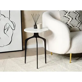 Beliani Beistelltisch weiß Schwarz, Stein, rund 36x56x36 cm, Wohnzimmer, Wohnzimmertische, Beistelltische