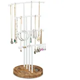 Relaxdays Schmuckständer, aus Metall, weiß/braun