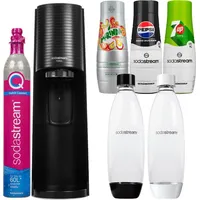 Wassersprudler SodaStream Terra Black + 2 Flaschen, Schwarz/Weiß, 1L + Pepsi Max Sirups, Mirinda Light, 7UP gratis - Schwarz