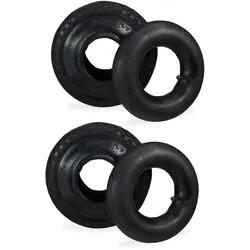 Relaxdays 2x Sackkarrenreifen mit Schlauch, Ersatzreifen 3.00-4" für Sackkarre, Stollenprofil, 125 kg, 260x85mm, schwarz