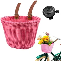 CEASELESLY Kinder Fahrradkorb,Lenkerkorb,Woven Mini Fahrradkorb,fahrradkorb mädchen vorne,Mit 2 verstellbaren Lederriemen,Fahrradklingel,für Fahrrad, Laufrad, Frontkorb