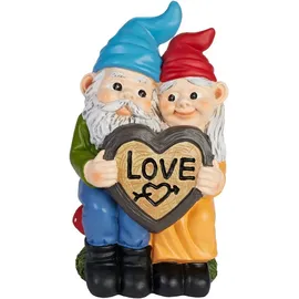 Brubaker Gartenzwerge Liebespaar - Verliebtes Zwergen Paar auf Fliegenpilze mit Love Herz - Gartenfigur Lustig - Dekoration Wetterfest für Garten Campingplatz - Gartendeko für außen - 24 cm