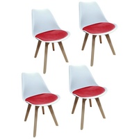 HTI-Living Esszimmerstuhl Stuhl Atlanta Velvet 4er-Set (Set, 4 St), Esszimmerstuhl Kunststoffschale Samtbezug Holzfüße rot|weiß