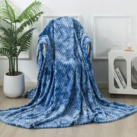 OBOEY Kuscheldecke 220x240cm Steinblau, 3D-Jacquard-Fleece-Decke, Decke Fleece Bettdecke Sofadecke Warme Kuscheldecke flauschig Fleecedecke Wohndecke Wolldecke Blanket Couchdecke