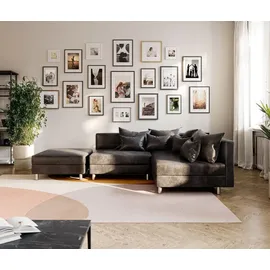 DeLife Eckcouch Mikrofaser 2-Sitzer Grau/Schwarz