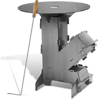Raketenofen mit Grillplatte groß 5mm, Rocket Stove aus massivem 3 mm dickem Stahl, mit Feuerhaken, Kanonenofen Stecksystem mit 2 zusätzlichen Standfüßen,Holzofen Outdoor für Camping, BBQ, Dutch Oven