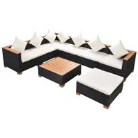 vidaXL Polyrattan Lounge-Set 8-tlg. schwarz inkl. Auflagen 42758