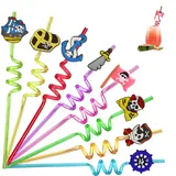 Guidre 16 Stück Piraten-Trinkhalme, Spiral Strohhalme, Wiederverwendbare Strohhalme, PET Straws für Geburtstagsfeier Party Deko, Familie Partybedarf (D)