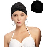 Schlafmütze Schwarz Schwimmkappe Damen Turban Chemo Kopfbedeckung Badekappe Chemo Mütze weiche Slouchy Mütze Dehnbare Beanie-Hüte Baggy Skull Cap Chemo-Hüte für Männer Frauen Lange Kurze Haare