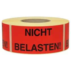 Warn- und Hinweisetiketten 145x70mm, aus Papier rot, mit Aufdruck NICHT BELASTEN!