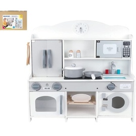 bino 83737 - Kinderküche mit Waschmaschine und Zubehör, Spielküche, weiß-grau, Holz, 12-teilig, Höhe: 69 cm