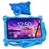 AngelTech Kindertablet Pro Max - Android 15 Kinder Tablet mit Kindersicherung - 8 Zoll HD 2025-4GB RAM + 3GB virtuell, 64GB ROM + 64GB SD-Karte - Tablet für Kinder mit Schutzhülle - Blau