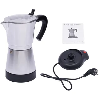 DHQCQL Espressokocher Elektrisch 300ml, 480W 220V Kaffeekocher Elektrisch mit Base, Elektrische Espressokocher für 6 Tassen, Kaffeekocher Elektrisch für Reisen oder Camping (Silber)