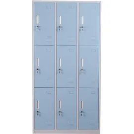 Mendler Schließfach Boston T829, Schließfachschrank Wertfachschrank Spind, Metall 9 Fächer ~ blau