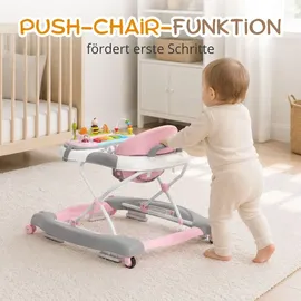 Bronea BRONEA® 4-in-1 Gehfrei Baby Lauflernwagen Schaukel Lauflernhilfe Babywalker mit Schaukelfunktion, Licht | Musik | Höhenverstellbar | Klappbar - Rosa - Rosa