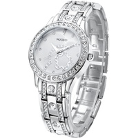 NUOVO Damen Uhr Analog Quarz mit Silber Edelstahl Armband Wasserdicht Kristall Lünette Silberne Mädchenuhr