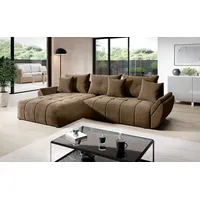 Vigo Velvet Monolith Ecksofa in L-Form 280 cm x 190 cm - Schlafsofa mit Bettkasten - Couch mit Stauraum und Kissen - Sofa mit Schlaffunktion - Ausziehbares Schlafsofa - Farbe: Braun (M-15)