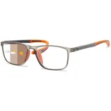 Lanomi Selbsttönende Lesebrille mit Sonnen Schutz Damen Herren Photochrome Brille 1,0 bis 3,5 Blaulichtfilter Rechteckig Flexibel Sonnenbrille Grau Rahmen Orange Arm(Braun photochrom) 1.0 - M