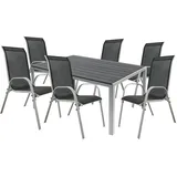 Mojawo 7tlg Gartenmöbel Set Alu silber Non-Wood 180x90cm + 6 Stapelstühlen