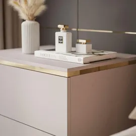 lookway Nachttisch Aurora II Kaschmir mit LED-Beleuchtung und Sockel - Gold