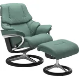 Stressless Stressless® Relaxsessel »Reno«, (Set, Relaxsessel mit Hocker), mit Hocker, mit Signature Base, Größe S, M & L, Gestell Schwarz, grün