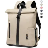 NULSTA Rucksack Rolltop Rucksack Wasserdicht Damen & Herren Daypack Freizeitrucksack, 30*15*40cm,Cityrucksack,Tourenrucksack,Schulrucksack beige