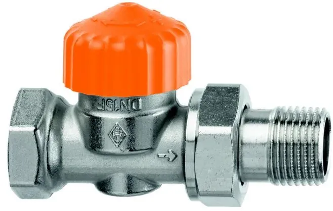 Heimeier Eclipse Thermostat-Ventilunterteil 3462-01.000 Rp 3/8xR 3/8, Durchgang, Messing vernickelt, gekürzt