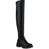 VAN HILL Damen Leicht Gefütterte Overknees Stiefel Profilsohle Schuhe 839558, Farbe: Schwarz, 36 - 36