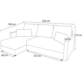 ax living Eckcouch Samt mit Schlaffunktion 2-Sitzer Gelb