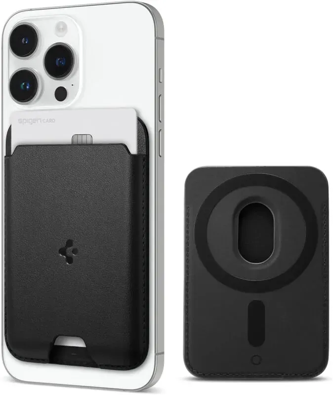 Spigen Valentinus MagFit MagSafe Kartenhalter 2 Karten, kompatibel mit iPhone 16/15, MagSafe-Modellen und Google Pixel 10 Serie mit Pixelsnap, Schwarz