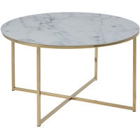 AC Design Furniture Couchtisch Rund, - 80 x 45 cm, Marmoroptik Weiß/Gold, Glas/Metall, 1 Stk