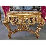 Casa Padrino Barock Esstisch Gold / Grau-Braun - Runder Massivholz Esszimmertisch mit Marmorplatte - Esszimmer Möbel im Barockstil - Barock Möbel - Edel & Prunkvoll