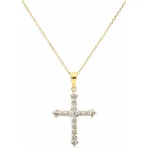 FIRETTI Kreuzkette "Schmuck Geschenk Halsschmuck Halskette Silberkette Kreuz", silber (silber, 925, goldfarben), Halsketten, Damen, Diamanten Silber 925 (Sterlingsilber), L: 45 B: 0,65mm, Diamanten, Silber 925 (Sterlingsilber), Kreuzkette, mit Diamanten, B:0,65mm
