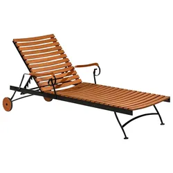 Gartenliege MERXX "Schloßgarten Liege", beige (schwarz), Obermaterial: 100% Polyester, Gartenliegen, Flachstahl mit Eukalyptusholz
