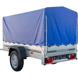 Anhänger Garden Trailer 200 KIPP 200x106 cm 750 kg [mit Hochspriegel, blauer Hochplane und Stützrad]