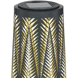 ETC Shop Solarlampe Tisch aussen Solarlicht Tisch für Außen Solar Laterne Balkon schwarz, Säule mit Lichteffekt, goldenes Innere,1x LED warmweiß, H 24,5 cm