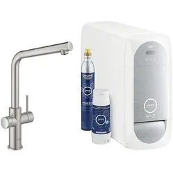 Spültischmischer Grohe Blue Home Starter Kit, L-Auslauf supersteel mit Filter S-Size, CO2 Flasche und Kühler - 31454DC1