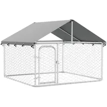 vidaXL Outdoor-Hundezwinger mit Dach 200 x 200 x 150 cm Stahl Silber
