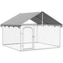 vidaXL Outdoor-Hundezwinger mit Dach 200 x 200 x 150 cm Stahl Silber