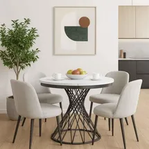 beautysofa Runder Tisch LAURA Ø 100–140 cm ausziehbar, Metallbeine, Loft-Stil, Farbe: Schwarz/Weiß - Weiß/Schwarz