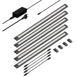 ledscom.de LED Unterbau-Leuchte SIRIS schwarz matt, flach, je 50cm, je 655lm, weiß, 5er Set