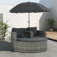 The Living Store Gartenbett mit Sonnenschirm Grau Poly Rattan