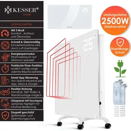 Kesser KESSER® Glaskonvektor Glasheizung Elektroheizkörper APP WiFi Funktion Inkl. Fernbedienung Elektroheizung Stand- oder Wand Heizung Heizkörper ? LCD-Display ? Timer 2500 Watt