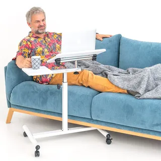 Tatkraft Bianca Laptop-Tisch höhenverstellbarer Arbeits-Tisch mit Mausablage, Mobil & Ergonomisch für Sofa, Bett, Sessel, MDF-Holz, Stahl, Weiß