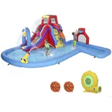 Aufblasbare Wasserburg Mit 550-w-gebläse, Rutsche, Kletterwand, Schwimmbecken, Basketballkorb Und Fußballtor