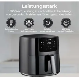 Klamer Heißluftfritteuse 5l XL, Heissluftfritteuse mit Sichtfenster & Schüttel-Erinnerung, Ölfreier 1500W Airfryer mit LED-Touchscreen, digitale... - Schwarz